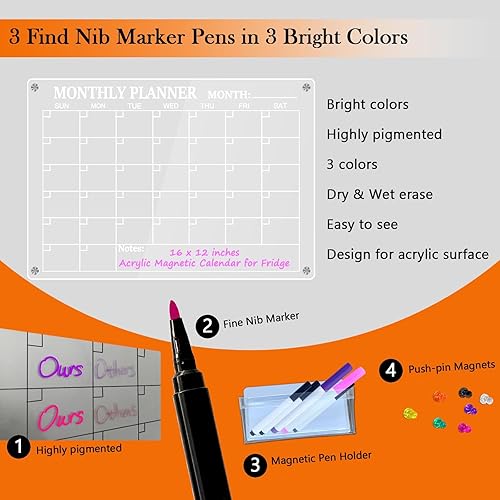 Miniatura 5 de Cacolor Tablero magnético acrílico de borrado en seco para refrigerador 1575 x 118 pulgadas 2 juegos de pizarra transparente de borrado en seco para