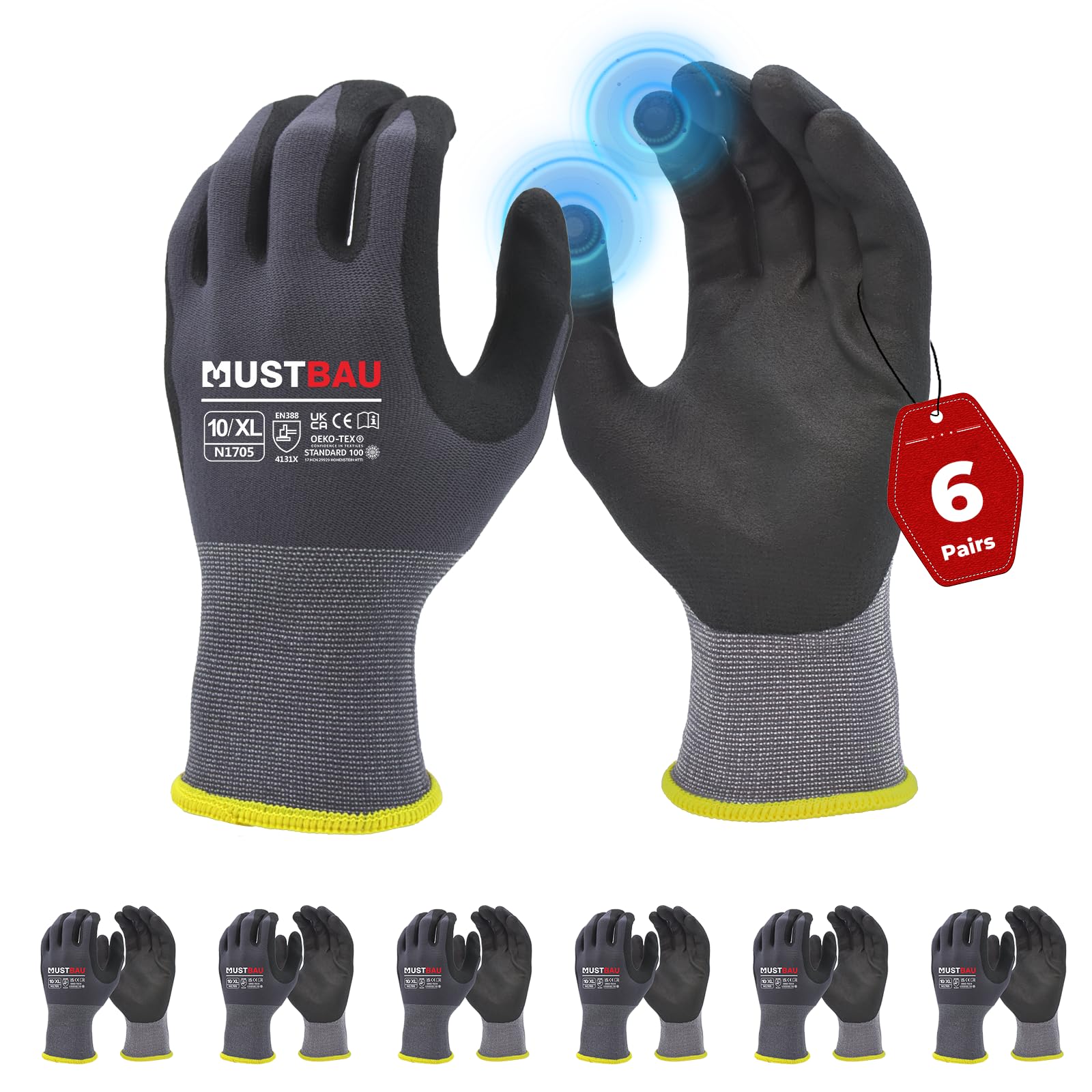 KIXX Flex handschoen nylon/latex | tuinhandschoenen | werkhandschoenen | mt. 11, grijs/zwart