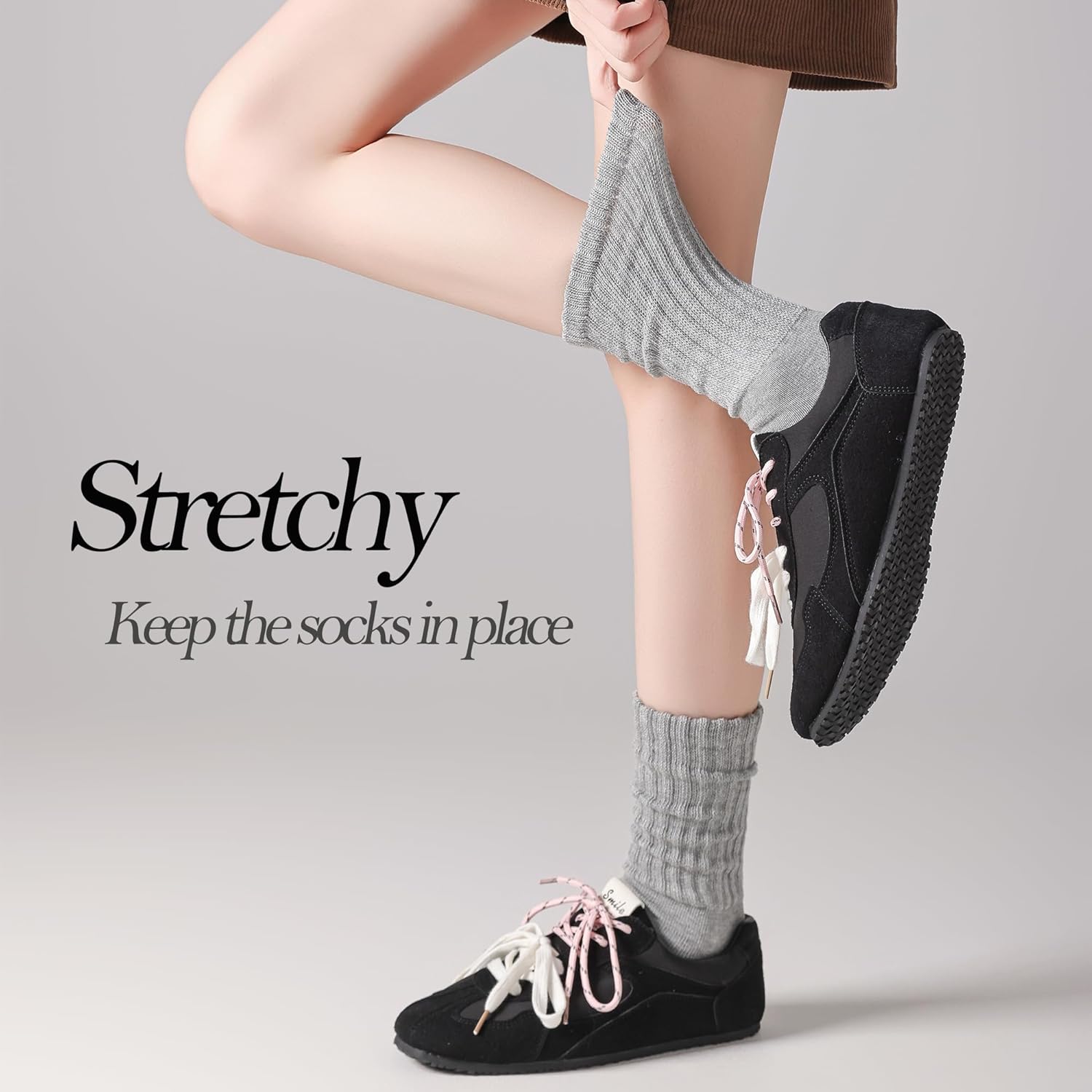 JORMATT Slouchy Socks for Women Cotton Boots Scrunch Slouch Crew Socks 5 Pairs - Image 4