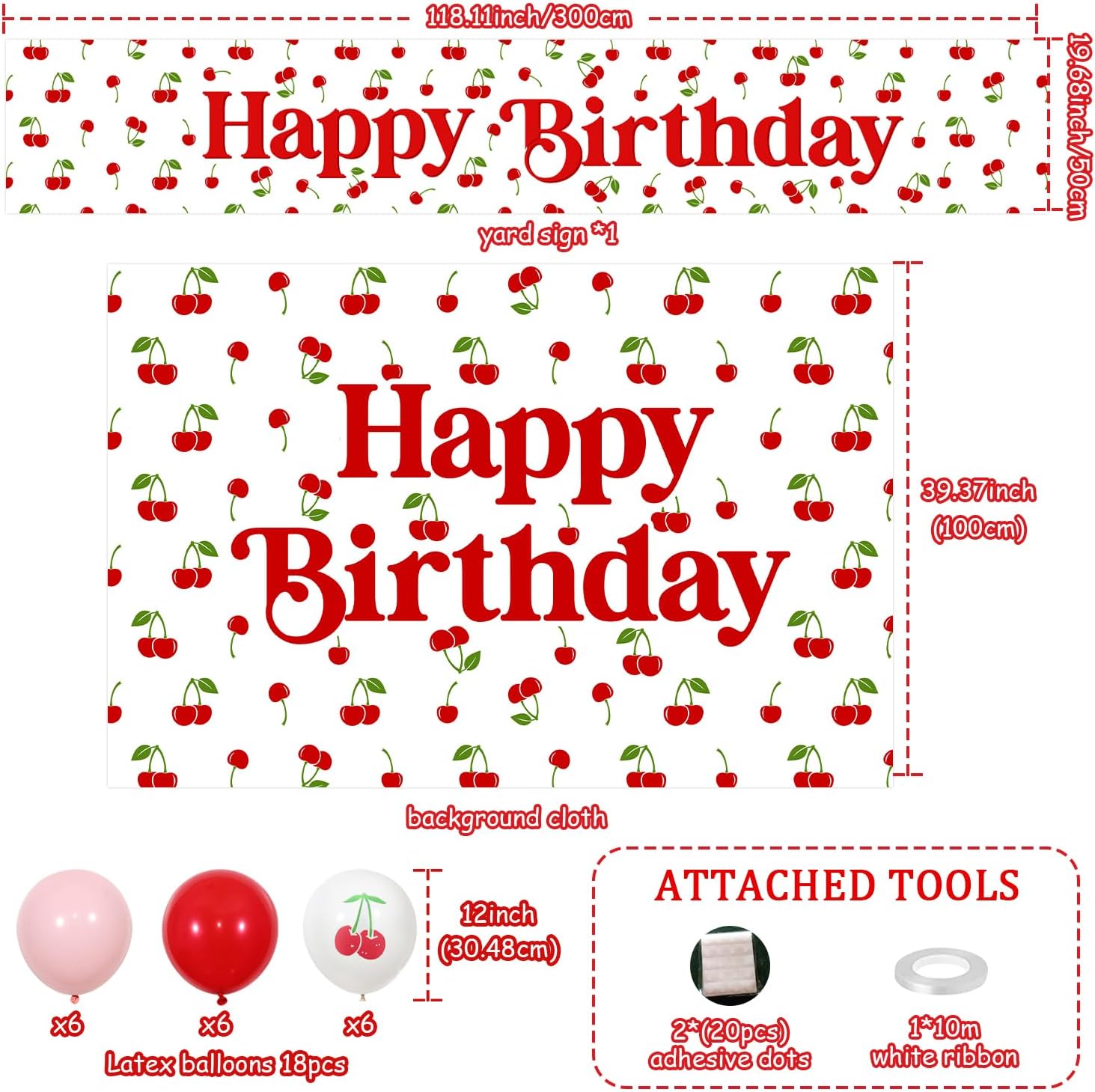 Cherry Themed Birthday Party Decorations Cherry Happy Birthday Yard Banner Cherry Sweet Backdrop She's the Cherry on Top Decor Latex Balloons for Girls Fruit Cherry Themed 1st 2nd 3rd Birthday