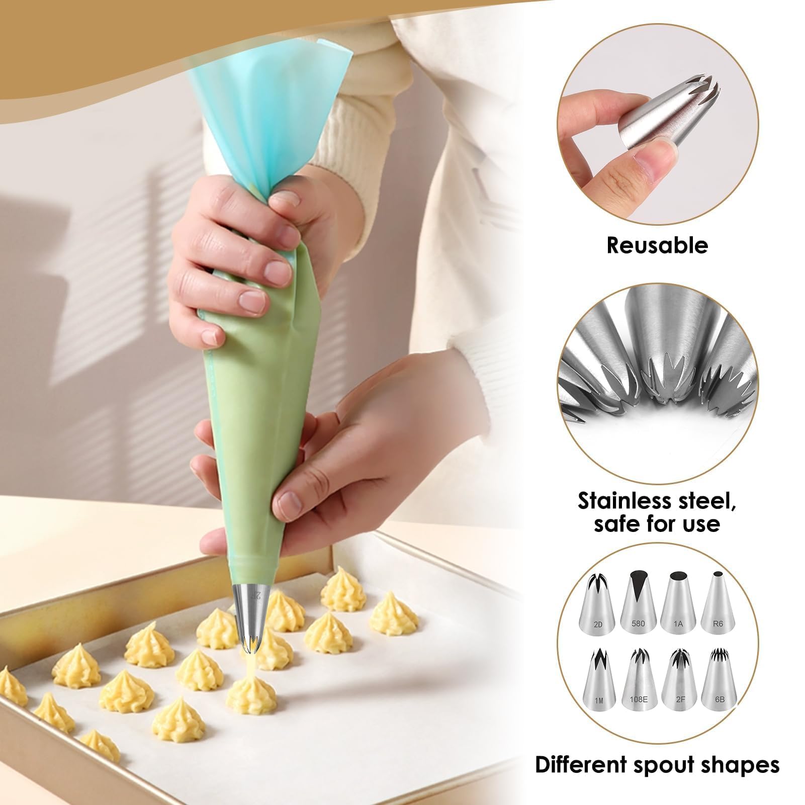 Qianyu Set Di 12 Beccucci In Acciaio Inox Per Sac à Poche + Adattatore - Punte Per Decorazione Torte, Cupcake E Biscotti - 2