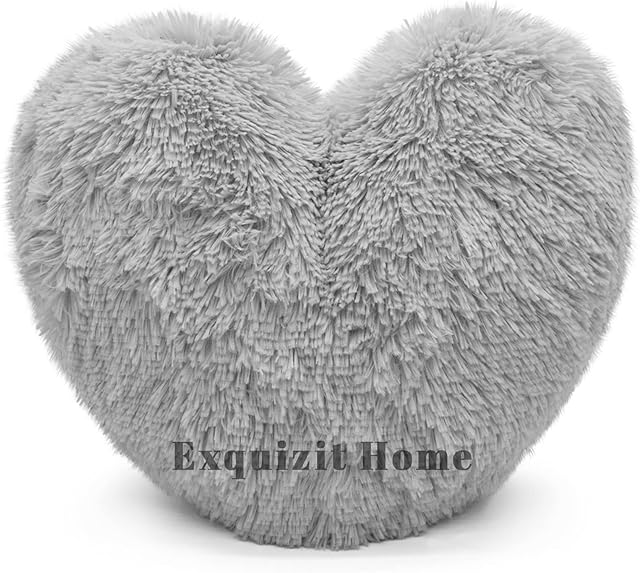 Teddy Bear Cuddly Fleece Super Soft Heart Shape Fluffy Filled Cushion Warm & Cosy Home Decoration Gift For Loved One Valentine Day Heart Cushion Silver 38cm x 38cm Approximate