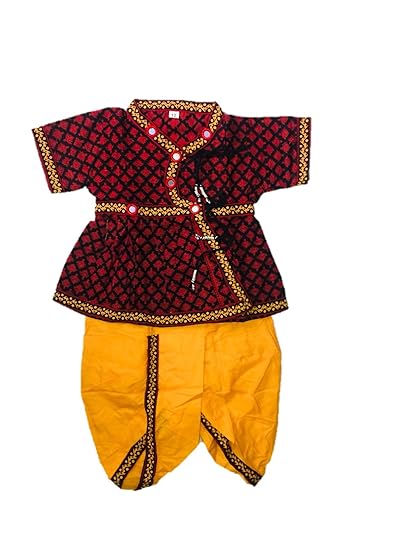 Boys Kids Ethnic Traditonal Design Cotton Dhoti Kurta Chaniya Choli Set for Casual, Festival, Occasional Boys Set Pack of 1