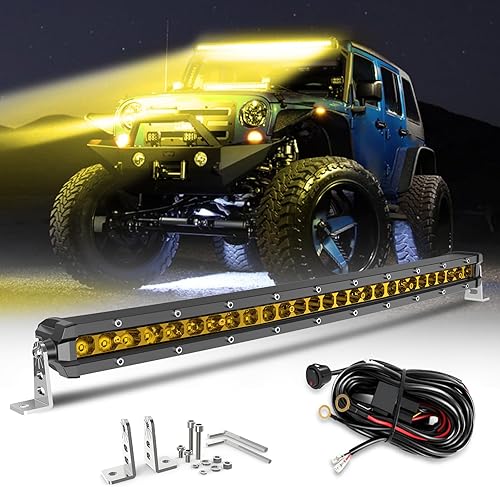 CO LIGHT - Barra de luz LED curvada de 20 pulgadas, diseño delgado de fila única de 9720 lm, luz amarilla antiniebla para todoterreno, ATV, camión,