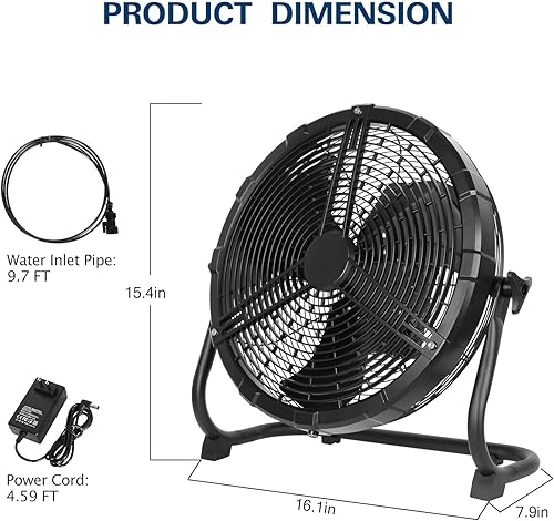 Miniatura 6 de BILT HARD Ventilador de nebulización portátil para exteriores de 12 pulgadas, ventilador de piso portátil recargable con batería desmontable de
