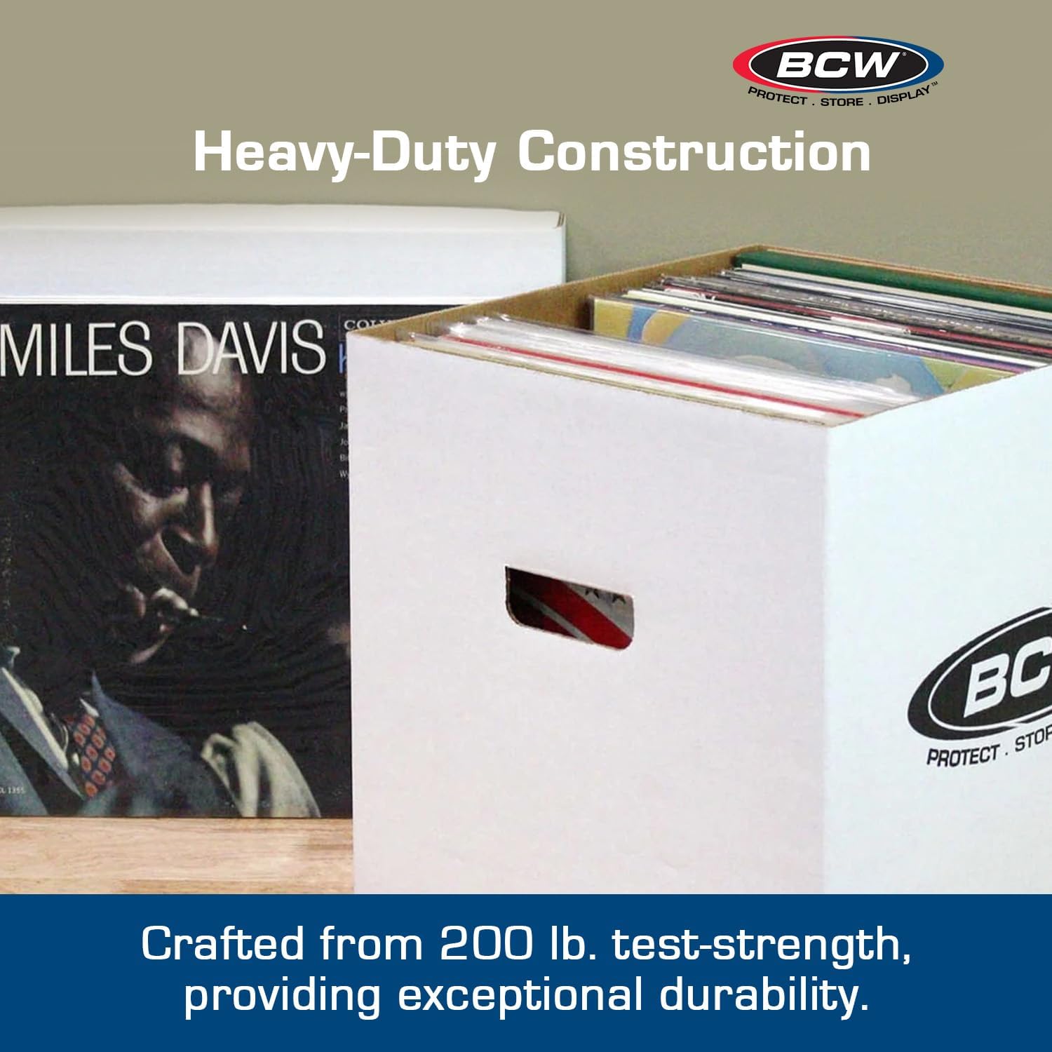 BCW Vinyl Record Storage Boxes – 10 Pack | Holds 65 LPs Each | Stackable Vinyl Record Storage Box with Reinforced Bottom & Handles | Archival Record Organizer for 12-Inch Albums, DJs & Collectors