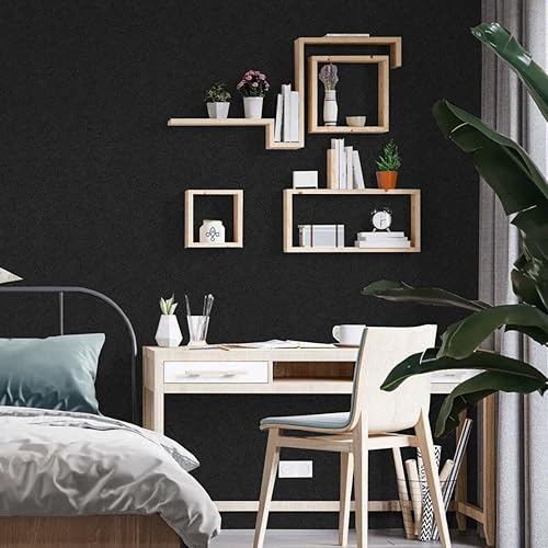 Miniatura 4 de Papel tapiz negro para despegar y pegar, papel de contacto negro de 17.7 x 393.7 pulgadas, papel de contacto autoadhesivo de seda, papel tapiz