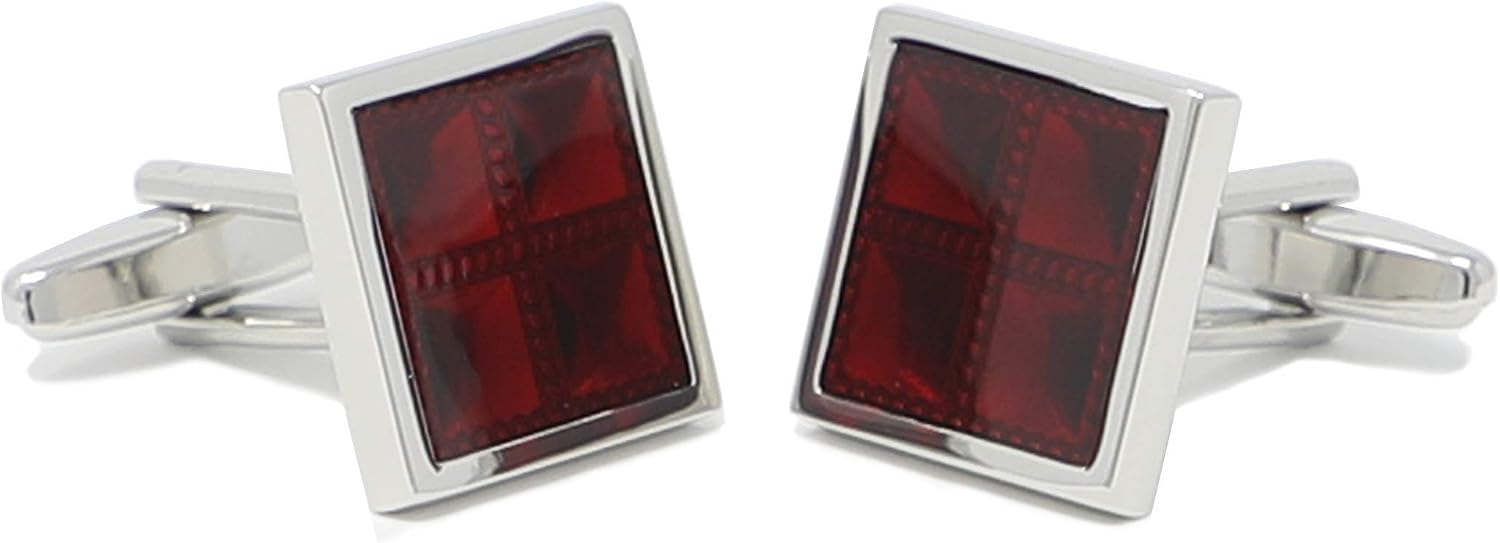 Square Burgundy Checks Cufflinks With Box Red Cuff Links Men Gift