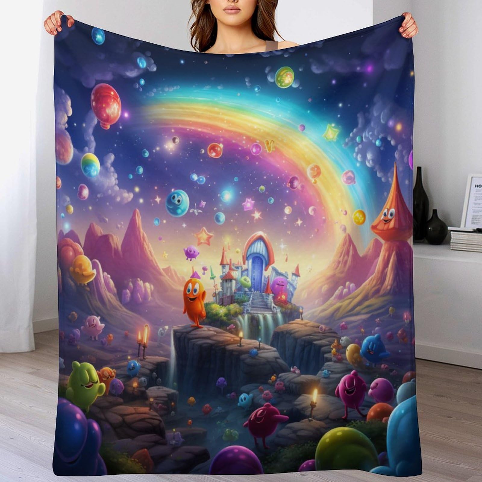 Manta de franela Rainbow Planet de 100x130 cm para sofa o cama