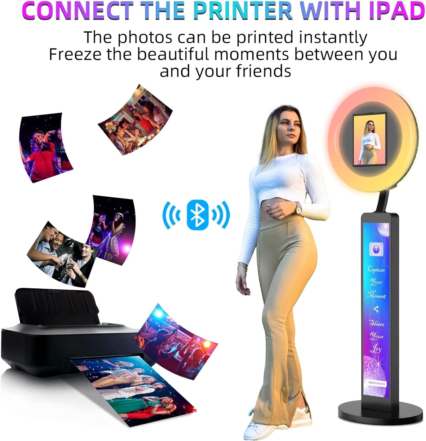 Photo Booth Compatible with Any Ipad, OHYEAHSPIN Photo Booth with Software App Control Ring Box, Music Sync,IPad Selfie Machine with Flight Case
