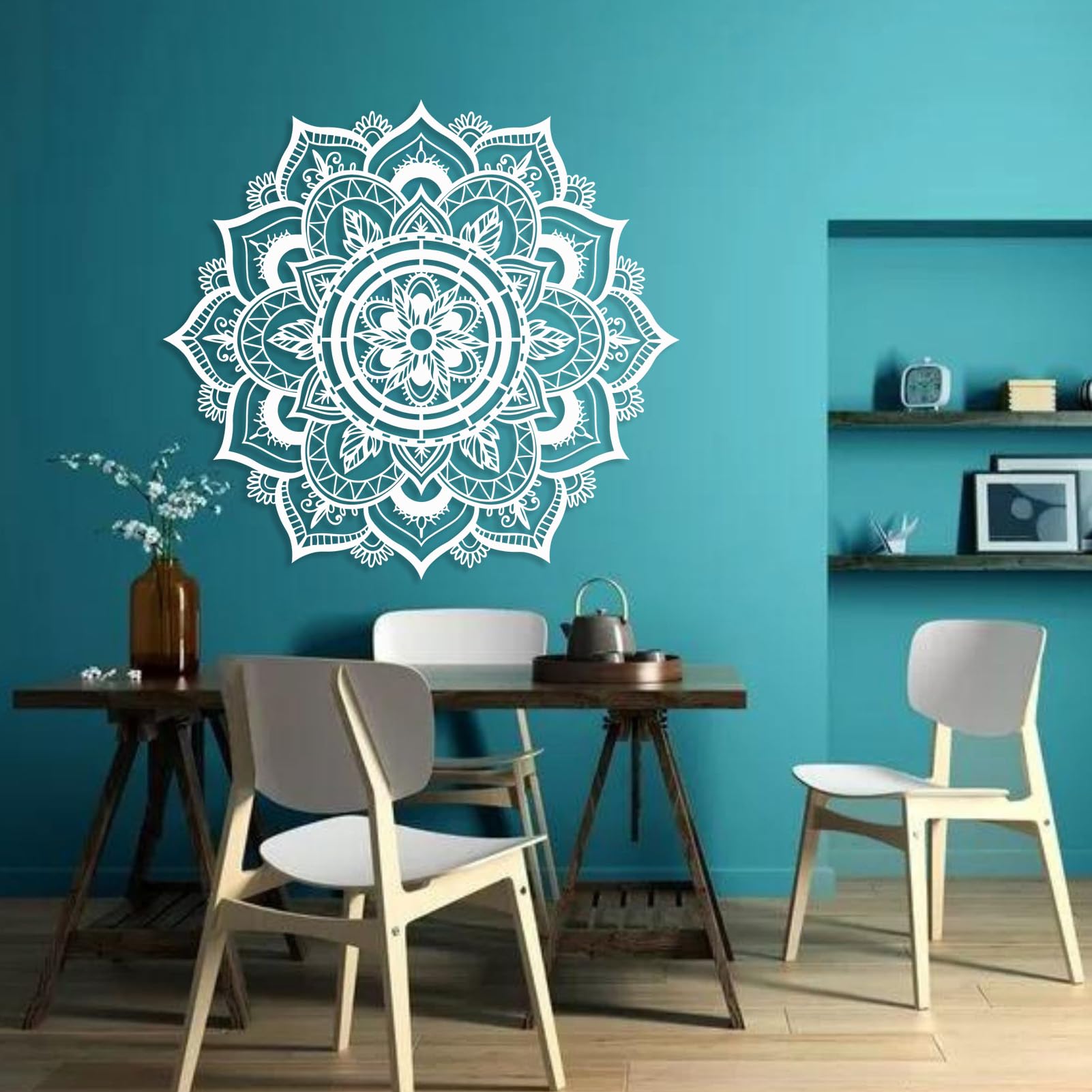 WBQMUNY Large Mandala Wall Decal Blue Lotus Flower Wall Sticker Remo