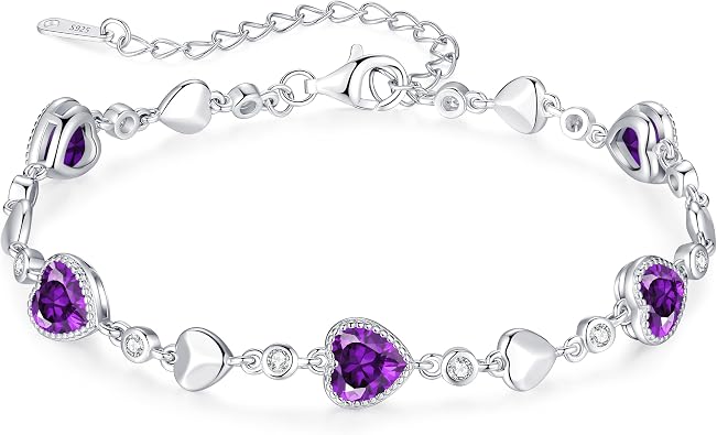 925 Sterling Silver Birthstone Heart Bracelet Jewelry Gift for Women
