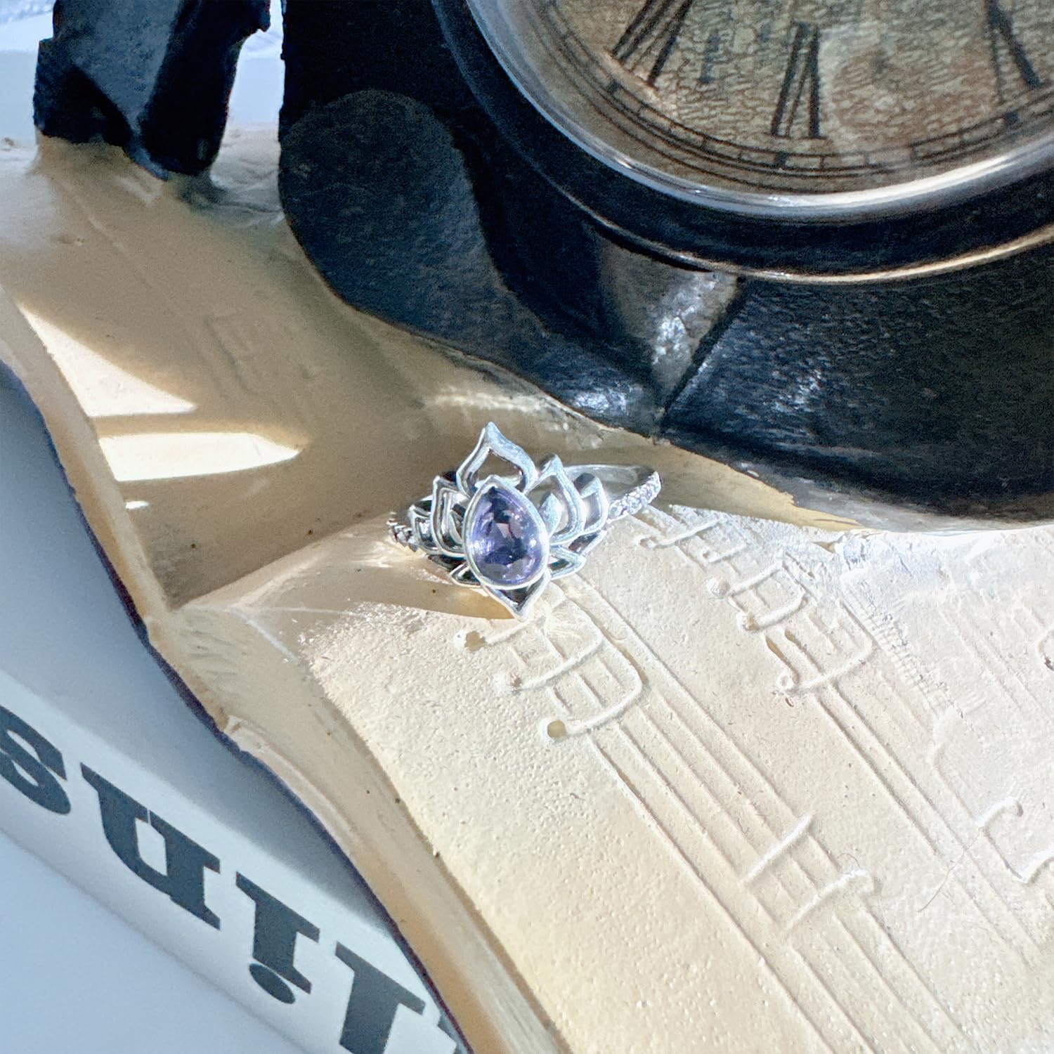 Lotus Ring for Women - Zircon Inlaid Flower Promise Ring - My Trauma Inspirational Statement Floral Jewelry Gift