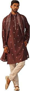 Jompers Men's Embroidered & Sequin Kurta Pyjama With Dupatta. Price In India
