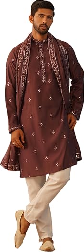 Jompers Men's Embroidered &amp; Sequin Kurta Pyjama With Dupatta.