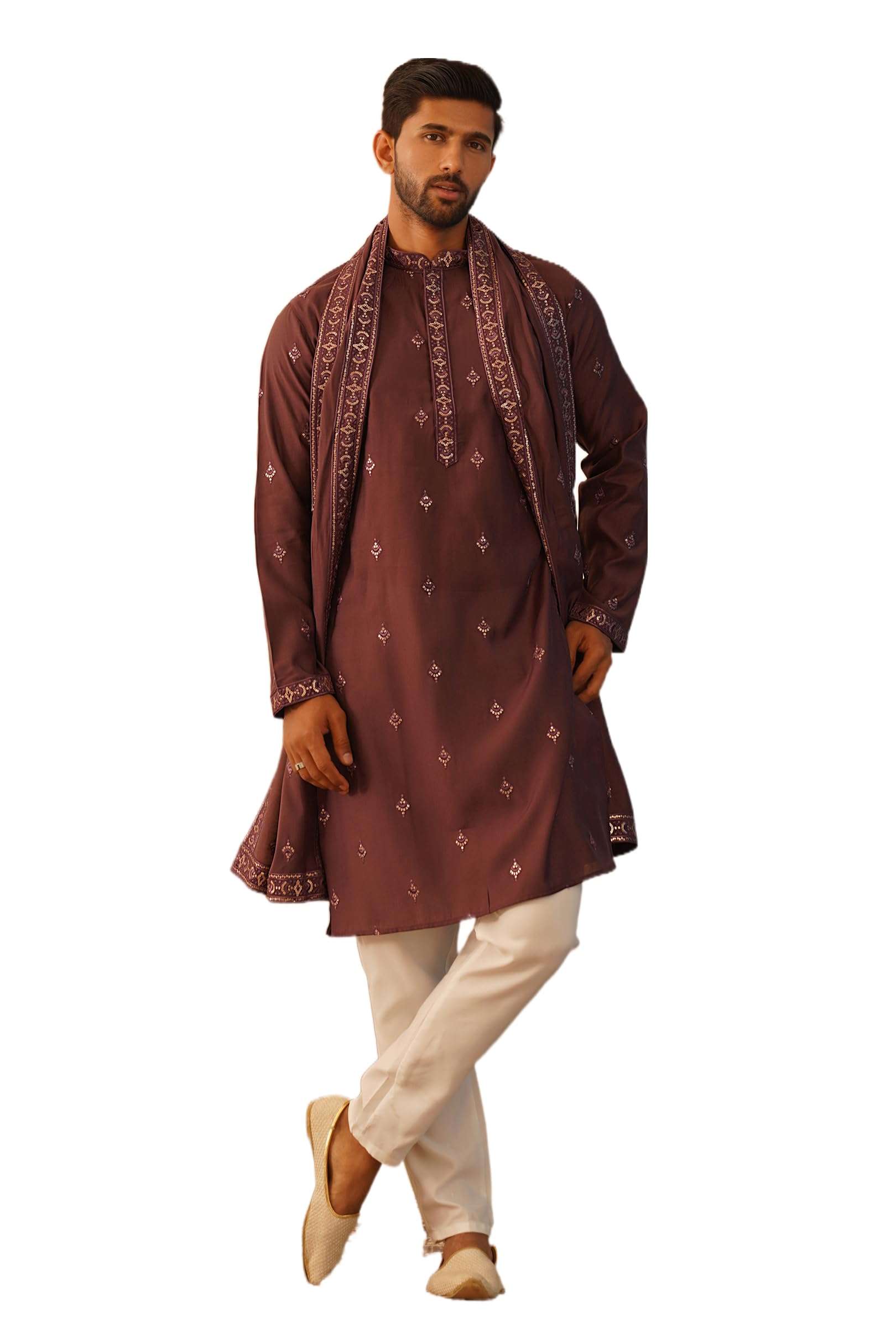 Men's Embroidered & Sequin Kurta Pyjama With Dupatta.