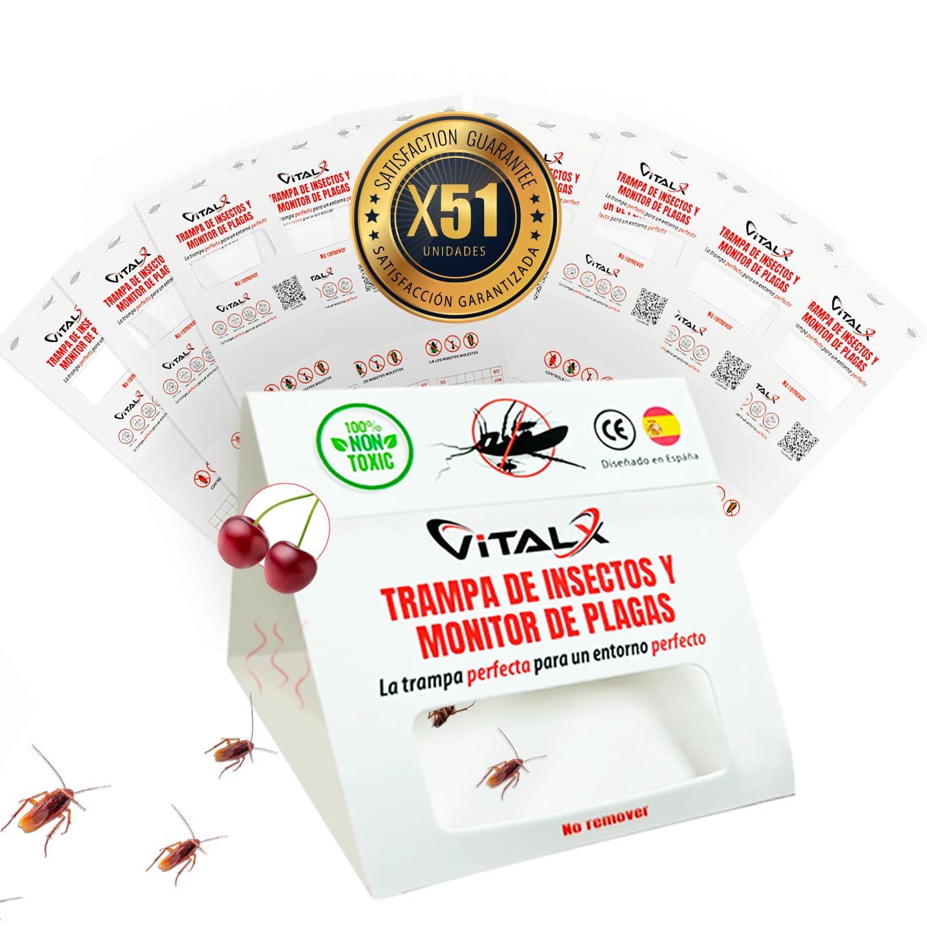 SÚPER Pack de 51 Piezas TRAMPAS CUCARACHAS + Olor a Cereza | Trampa ULTRADHESIVA | Anti Cucarachas | Lo Mejor para Eliminar Cucarachas | Trampa Insectos Profesional | Anti Insectos