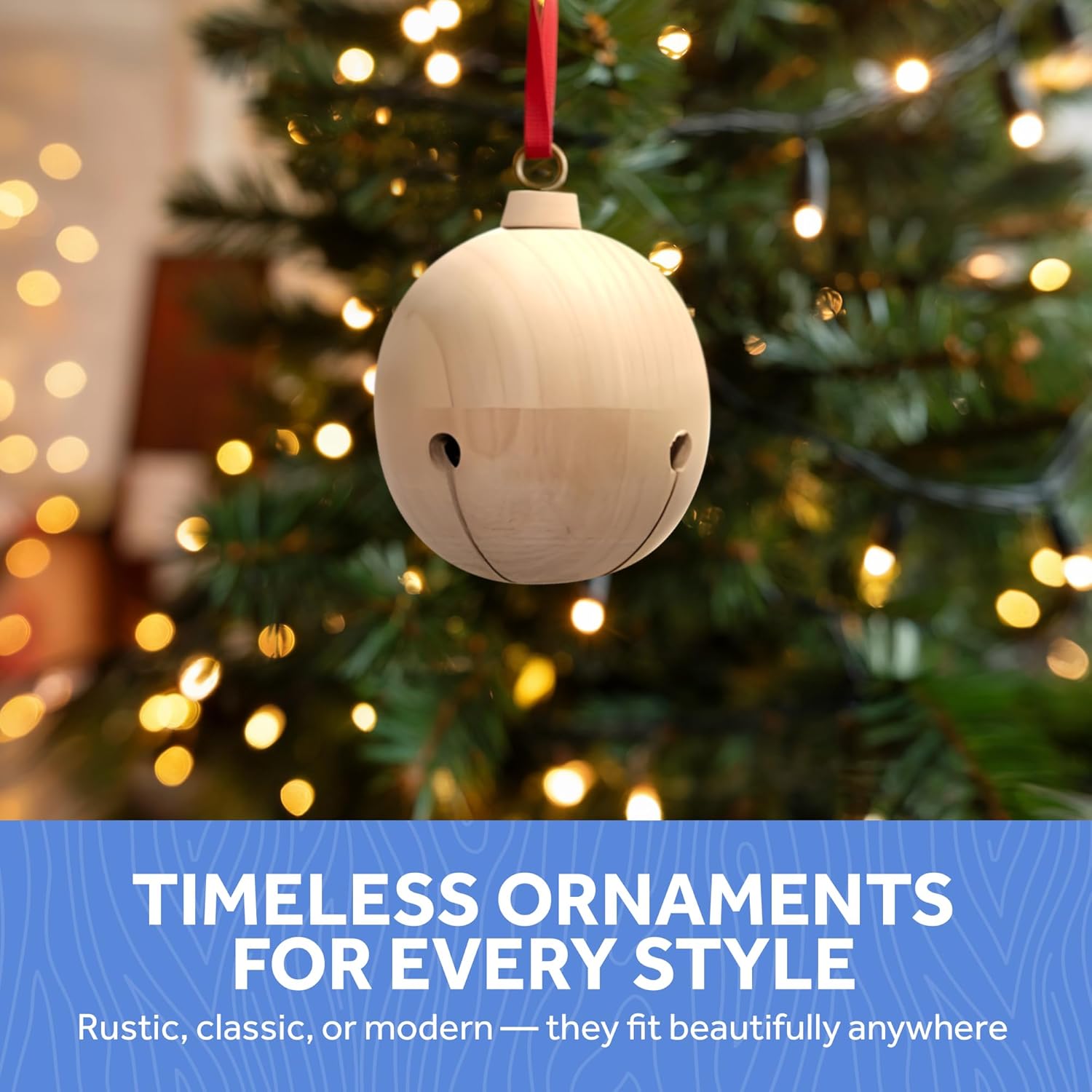 Wooden Jingle Bells Ornaments 2-1/4 Inch Tall (with Eye Hook) x 1-3/4 Inch Wide Perfect for Christmas Decorations Pack of 10 by Woodpeckers