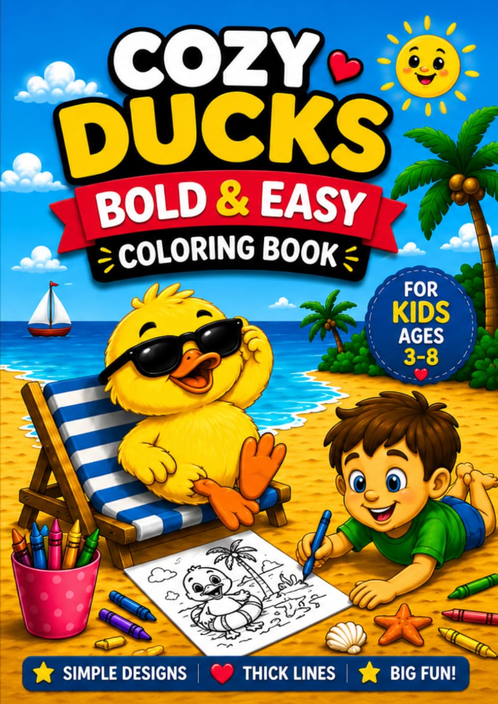 Cozy Ducks Coloring Book for Kids: Ages 3-8, 60 Bold & Easy Duck Coloring Pages for Kids, Boys and Girls