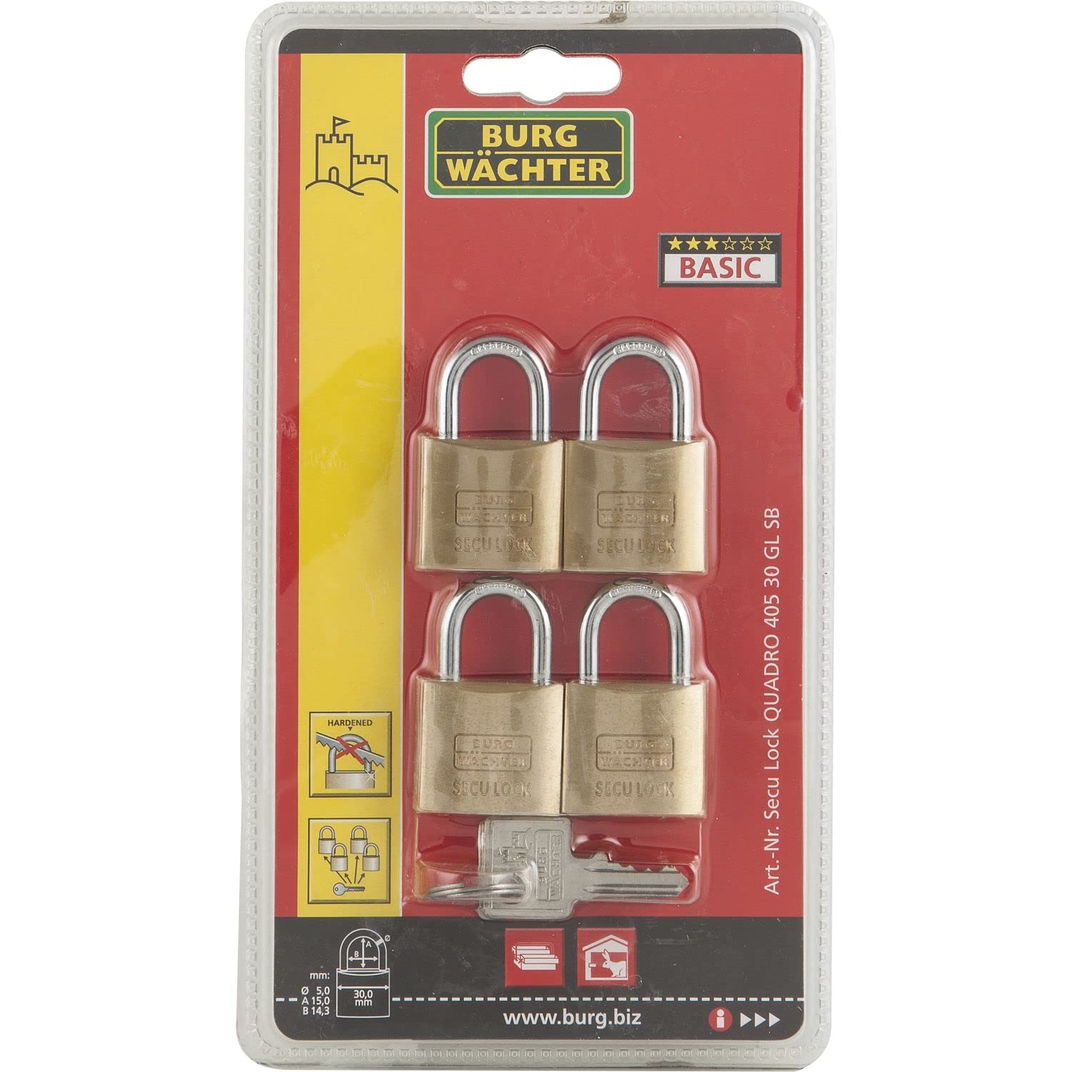 Burg Wächter tenda – set di lucchetti 405 quadro, 30 mm SB – 4, 1 pezzi, 105021976
