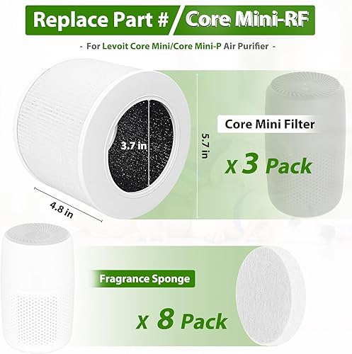 Miniatura 9 de Core Mini filtro de repuesto compatible con LEVOIT Core Mini purificador de aire, Core Mini-P. Filtro 3 en 1 H13 Core Mini-RF True HEPA para filtro