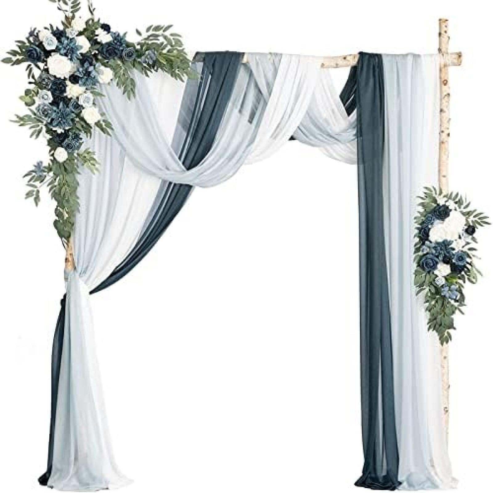 Künstliches Blumenset For Hochzeitsbögen, 2-teiliges Blumenarrangement Mit 3-teiliger Hochzeitsbogen-Drapierung For Zeremonie Und Empfang, Hintergrund Gaze-Vorhang DIY, Chiffon-Volants, Durchsichtig(0