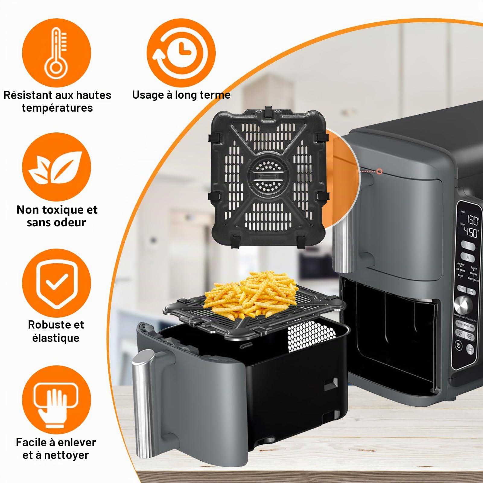GCQ Air Fryer Grill Pan for Ninja SL400EU 9.5L Double Stack XL 2-Basket Air Fryer, 2 Packs Replacement Air Fryer Crisper Plate Grill Plate Accessories with Rubber Bumpers