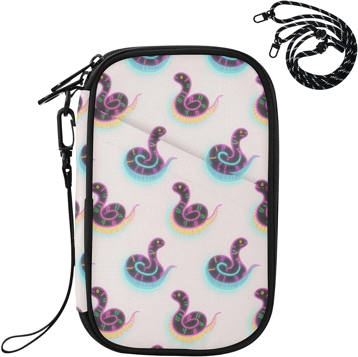 Organizador de documentos de viaje Almacenamiento con múltiples bolsillos talla única | Serpiente Fluorescente Repelente Al Agua Información Seguridad Salida Diaria