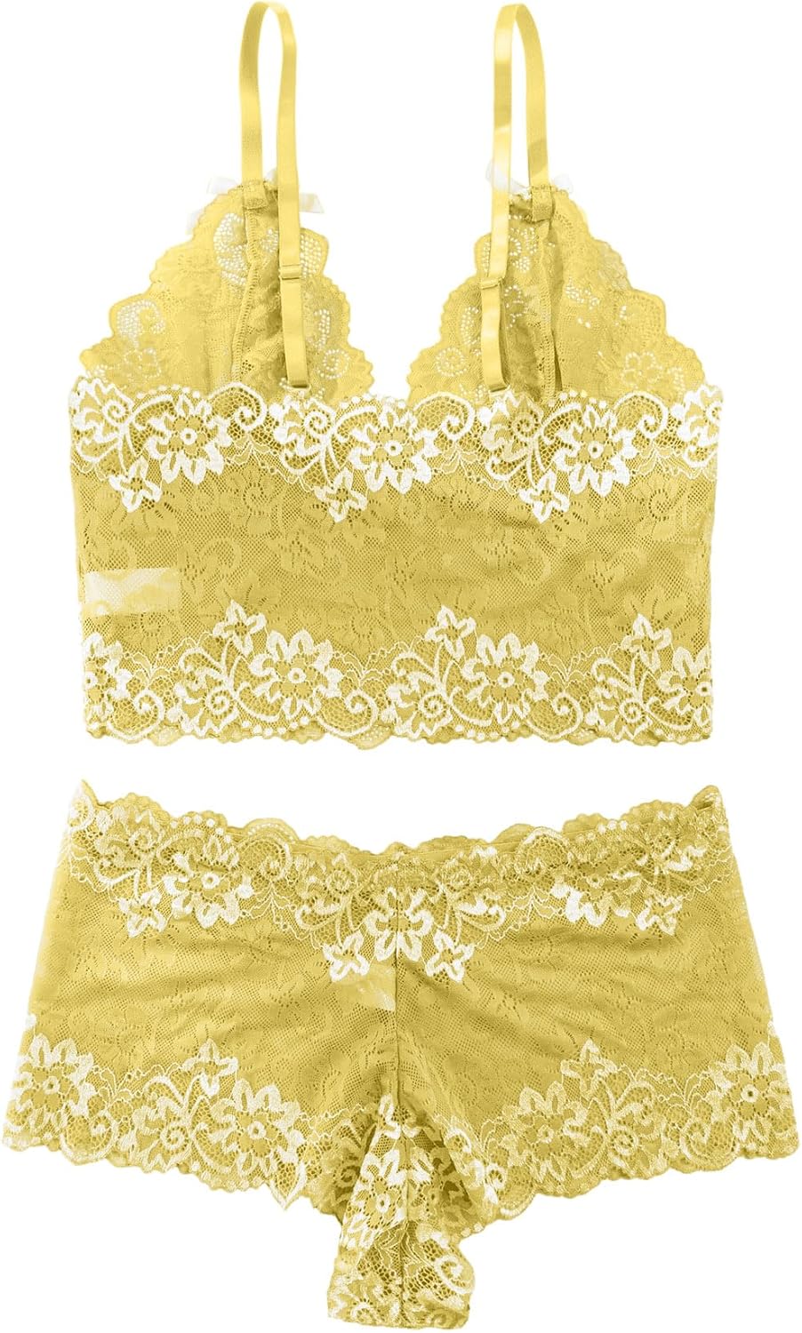 Lilosy Sexy Lace Pajamas Lingerie Set High Waist Sheer Sleepwear Bow Ties Cami Shorts Bra and Panty - Image 5