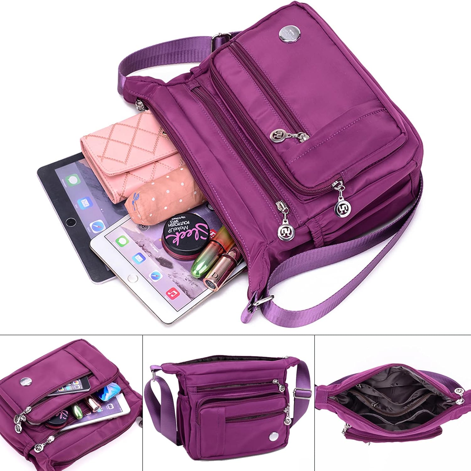 Blostirno Women's Crossbody Bag Nylon Waterproof Shoulder Handbags Purses Travel Bags with Muitipockets