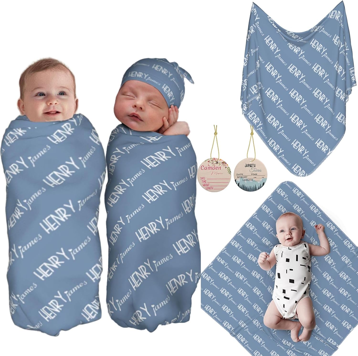 IWEORTHY Personalized Baby Boy Swaddle Blanket with Name – Customized Baby Blanket for Boys, Ideal Birth Announcement Gift, Personalized Baby Gifts for Showers & Newborns