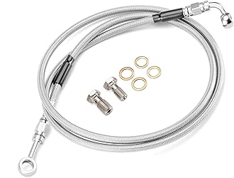 Mofun Extended Length Hydraulic Front Brake Line Kit Stainless Steel Non-ABS For 12"-14" Handlebar Compatible with Harley Sportster XL 883 1200 1988-2003, 48", Chrome