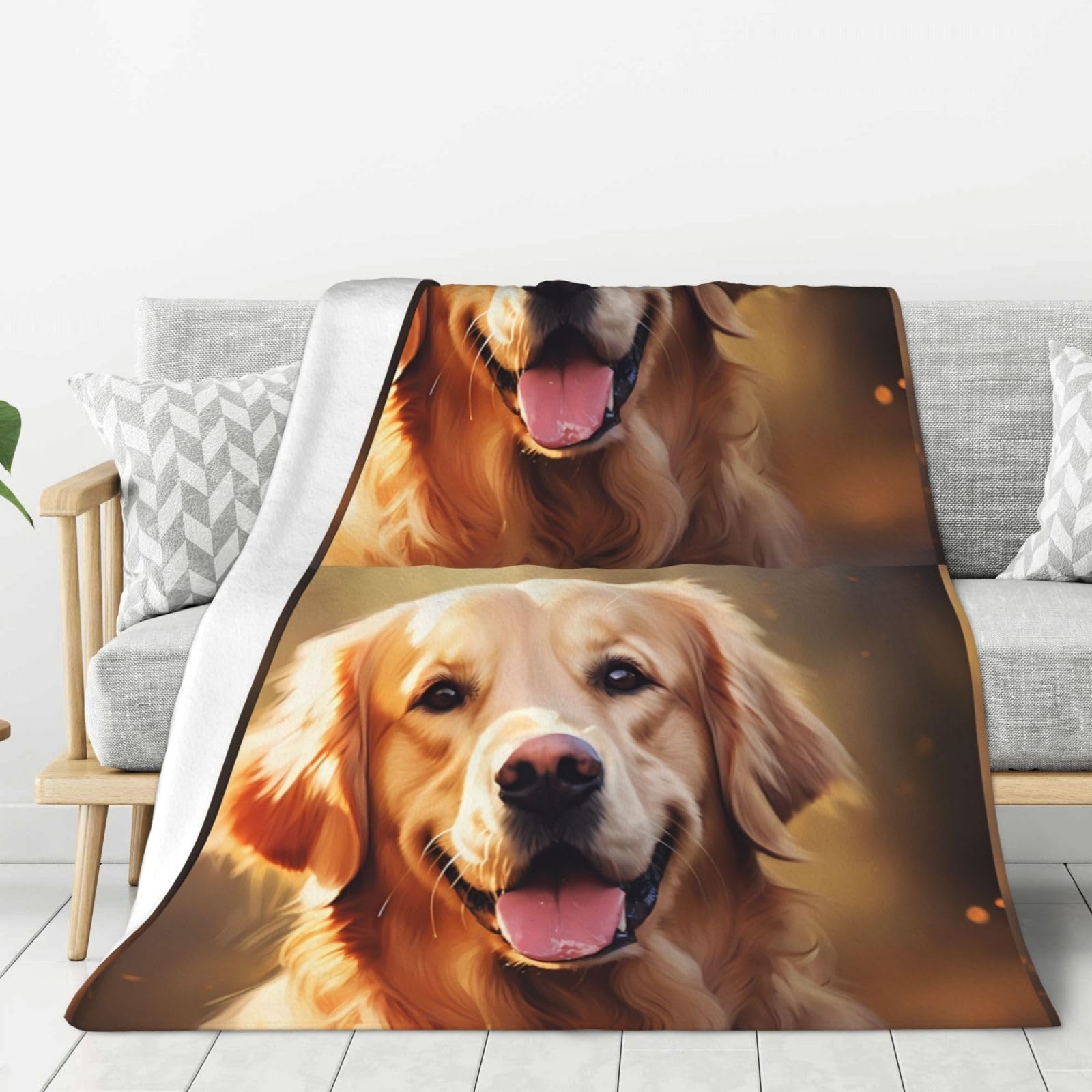 Couverture flanelle Golden Retriever pour vos soirées cocooning au salon