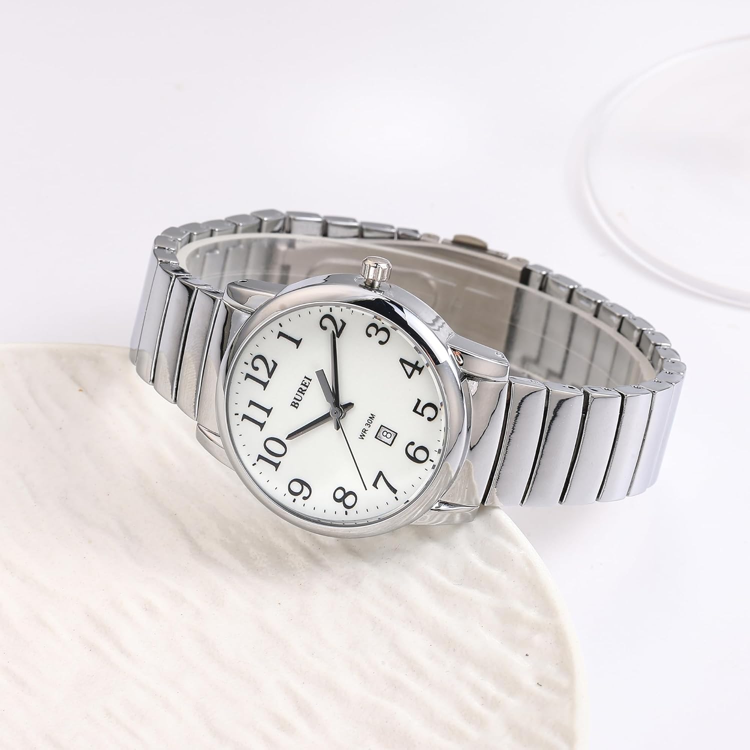 BUREI Women's Black Leather Watches Easy to Read Minimalist Watch for Women and Nurses, Gift for Her(White Face with Luminous) - Image 2