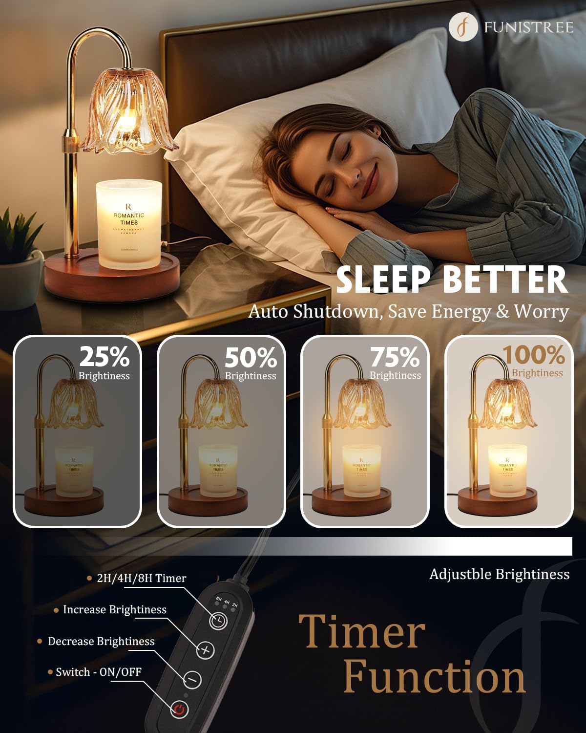 Candle Warmer Lp, Gold Candle Lp Warmer with Timer & Dimmer Bulbs,