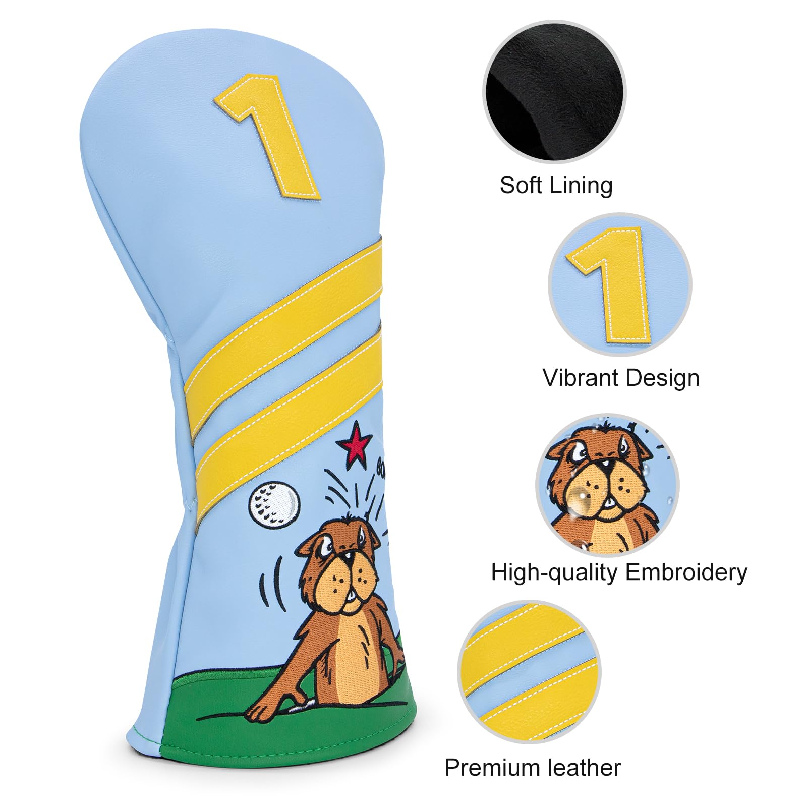 Golfschlägerhauben für Fahrerabdeckungen, Fairway-Holzabdeckungen, Hybrid-Abdeckungen im Gopher-Stil, Premium-Leder, 3-Holz-Schlägerhaube, Set mit austauschbaren Nr. Tags, Golfschlägerabdeckungen