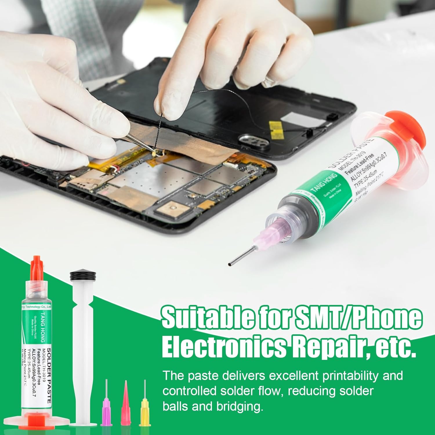 TH-3019 Solder Paste, Sn99/Ag0.3/Cu0.7 High Temperature Solder Paste, 217℃ Melting Point, No Clean Lead Free Soldering Paste, Solder Paste for Electronics (5MLx4Pack)