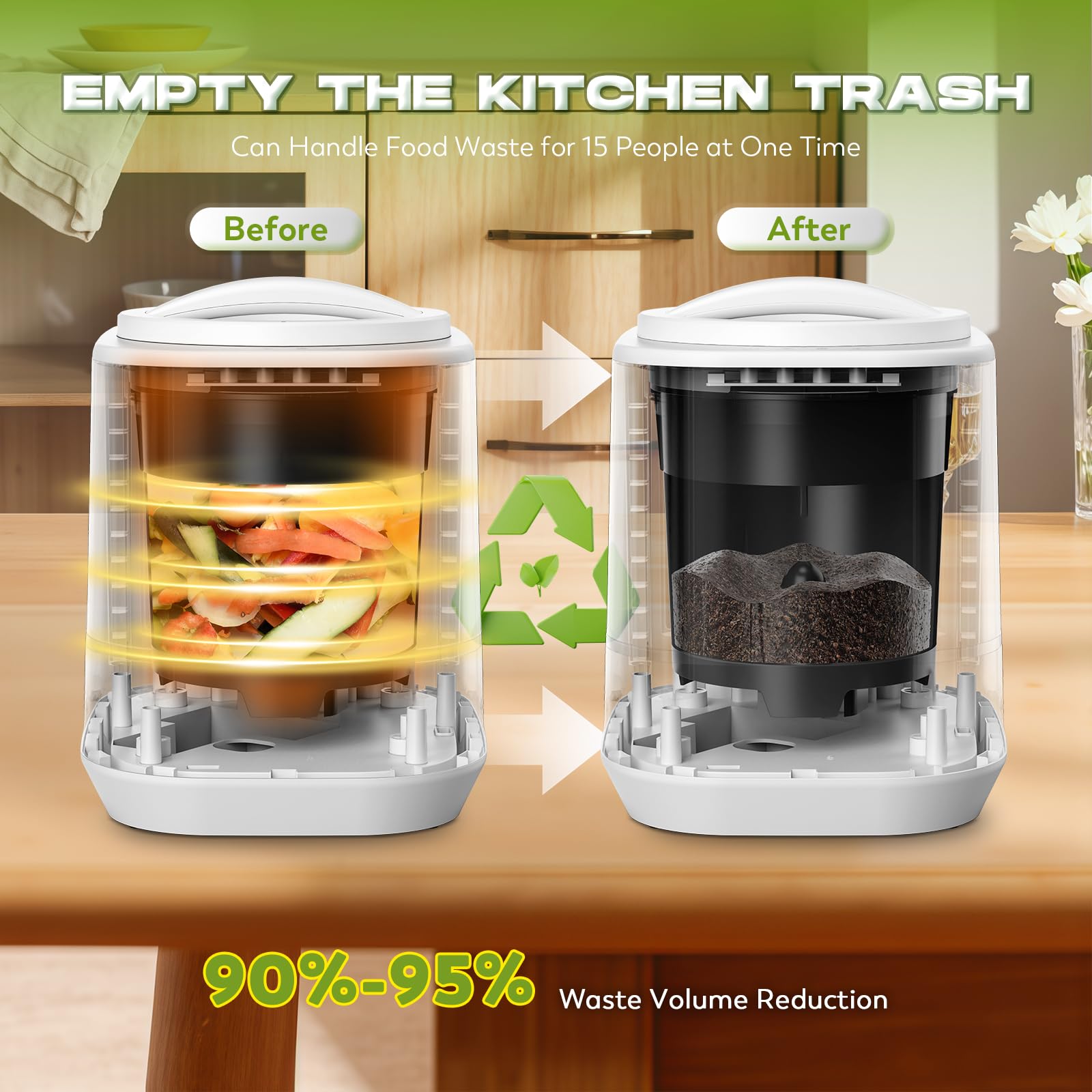 CGOLDENWALL Compostador Eléctrica de Cocina 4.2L, Compostaje Inteligente con Modos Express y Fermentación, Reducción 90‑95% de Residuos, Sin Olor, Autolimpieza, Blanco