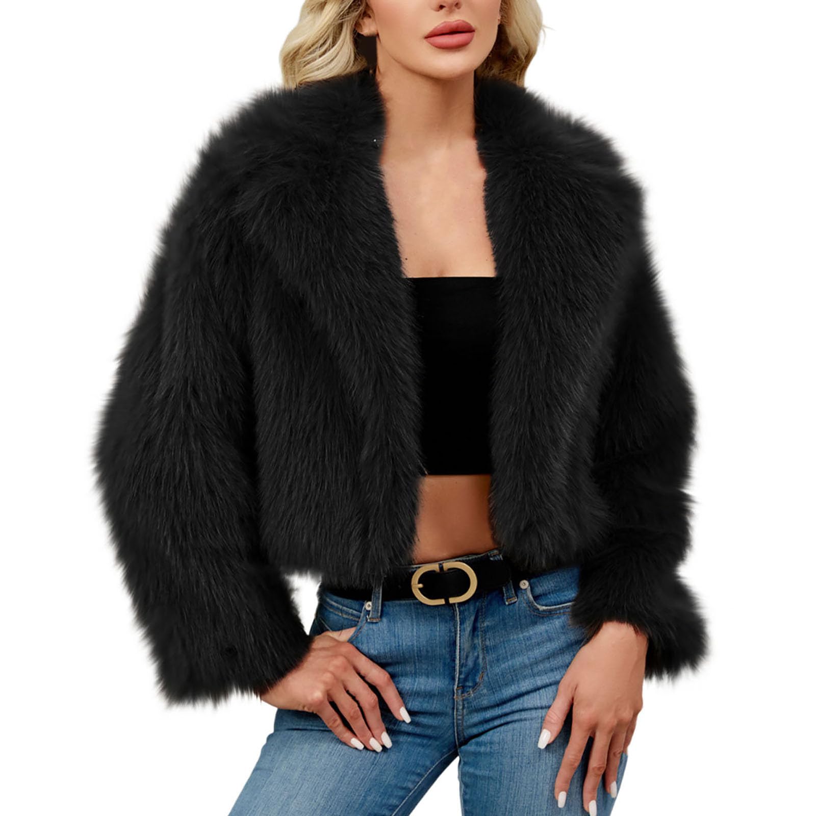 Chaqueta Mujer Invierno de Pelo Sintético Cuello Solapa Abrigo de Lana de Piel Artificial Elegante Chaquetas Manga Larga de Forro Polar de Doble Cara Abrigada y Gruesa Peluche Cárdigan Frente Abierto