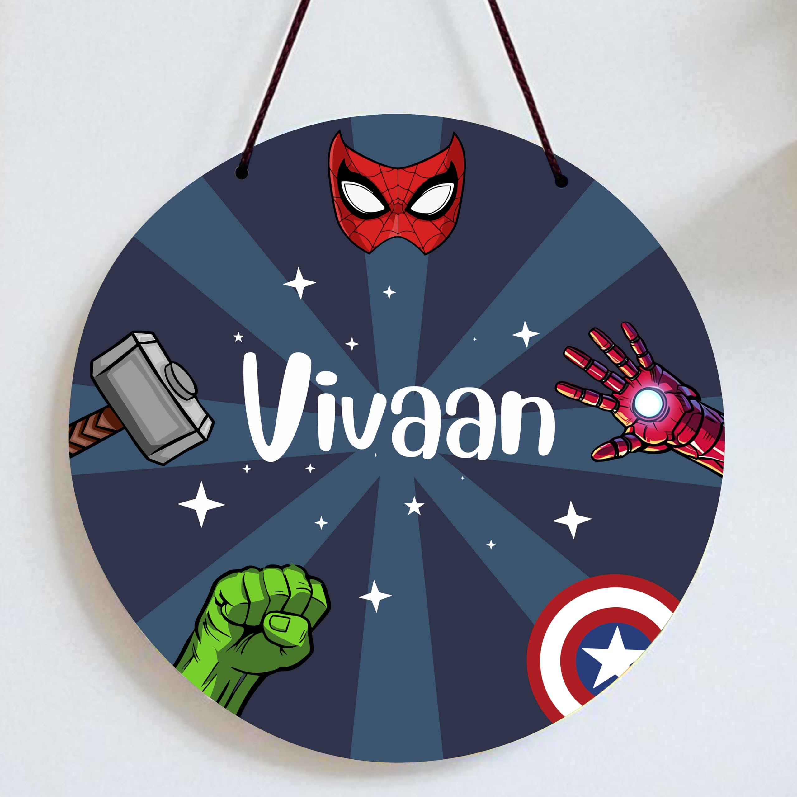 Goodi Cart Customized Superhero Name Hanging for Kids (10 x 10 Inch) | Personalized Kids Room Door Sign | Superhero Theme Name Plate | Nursery & Bedroom Wall Décor (MARVEL-1)-image-22