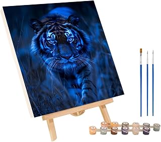 Tiger Paint by Numbers Kit for Adults Animal Paint by Numbers on Canvas, DIY Arts and Crafts for Adults, Hobbies for Women with Painting Acrylic and Brushes, Room Decor Gifts 8x12in B-6475
