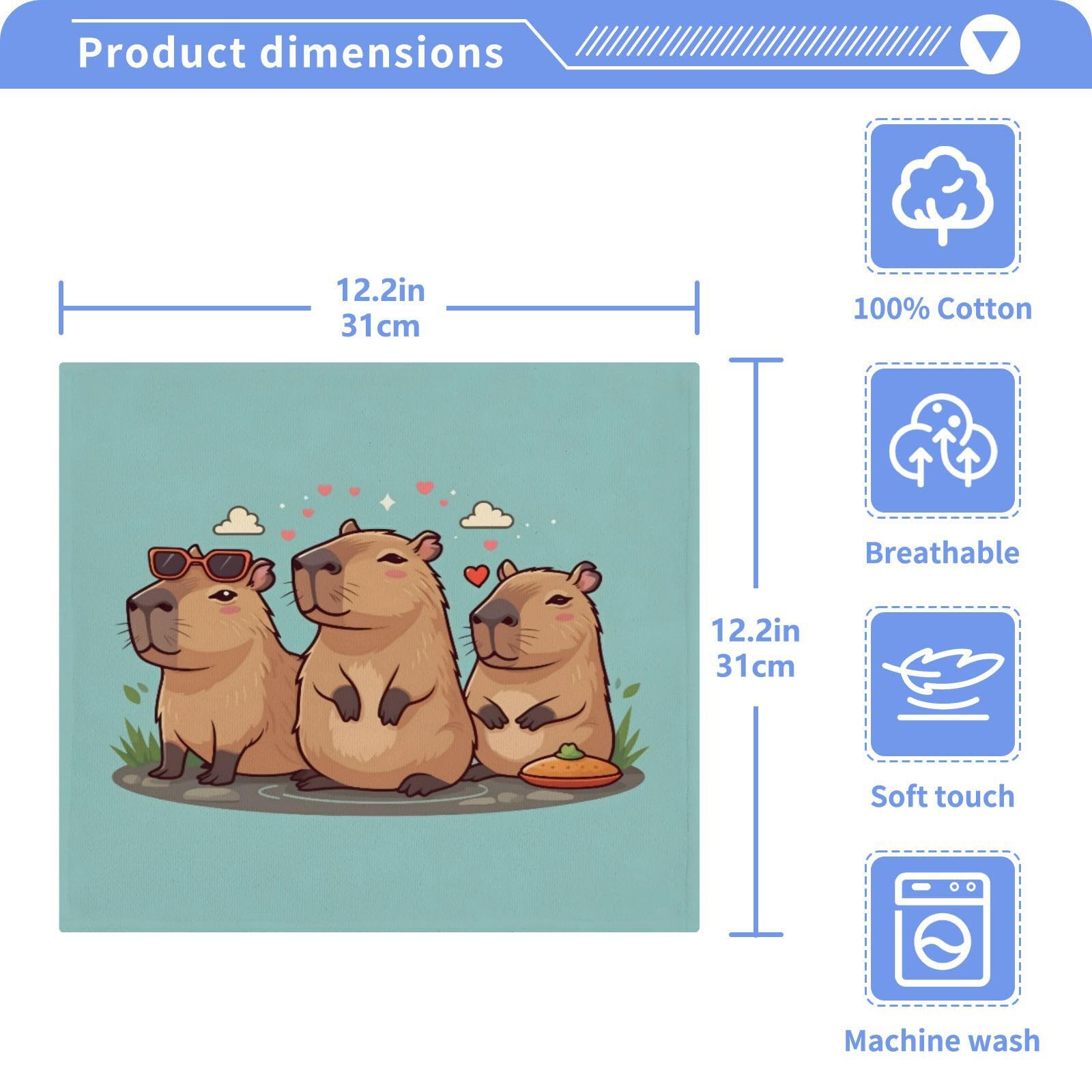 Msyxl 6-Pack Cute Funny Capybaras Washcloths for Bathroom, 12x12in Cotton Wash Cloths Soft Absorbent Face Cloths Towel for Your Face Body