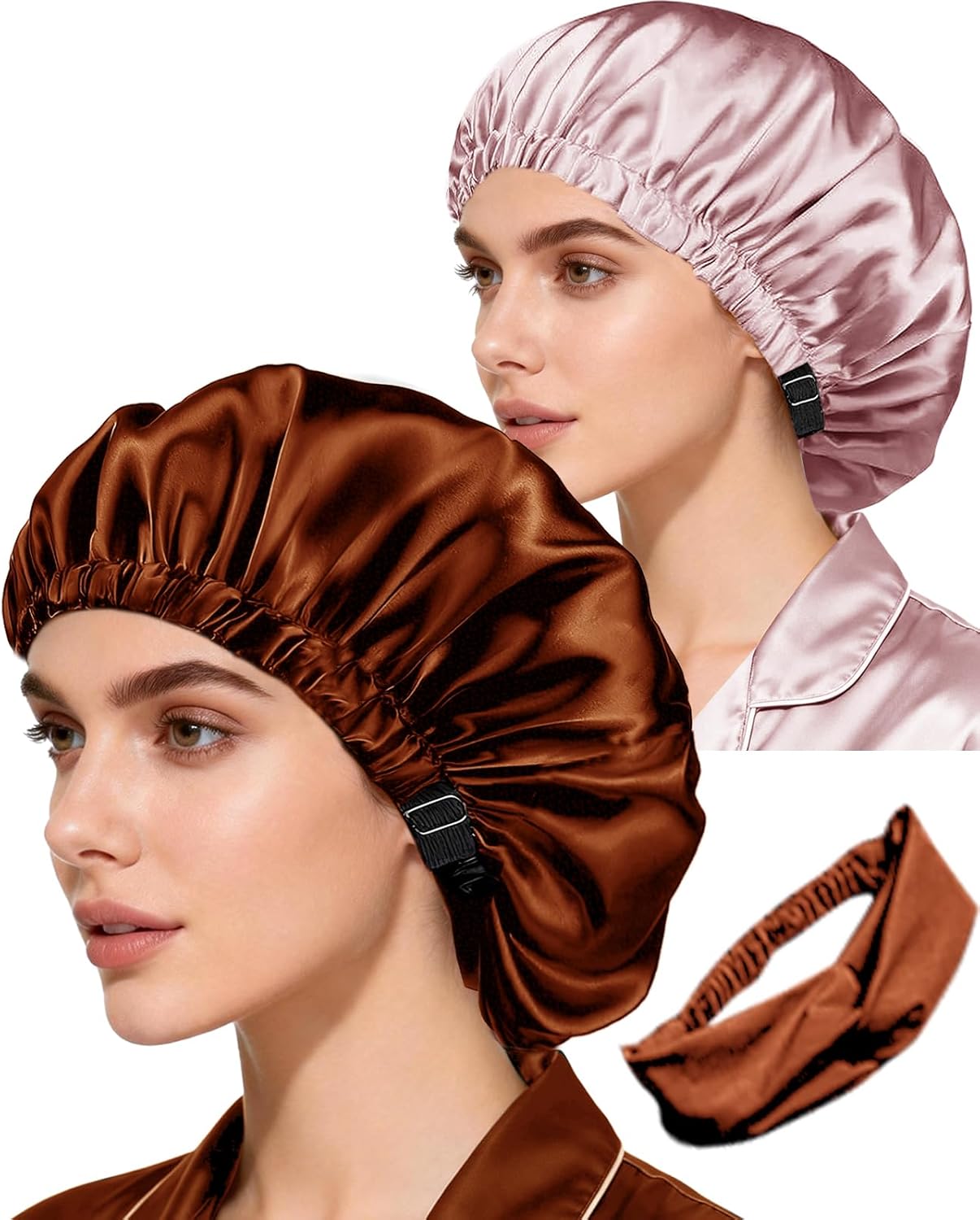 Hair Bonnets 3Pcs Satin Bonnet For Sleeping Silky Bonnets Womens Silk Bonnet Night Caps Curly Hair Sleep Cap For Women - Image 4