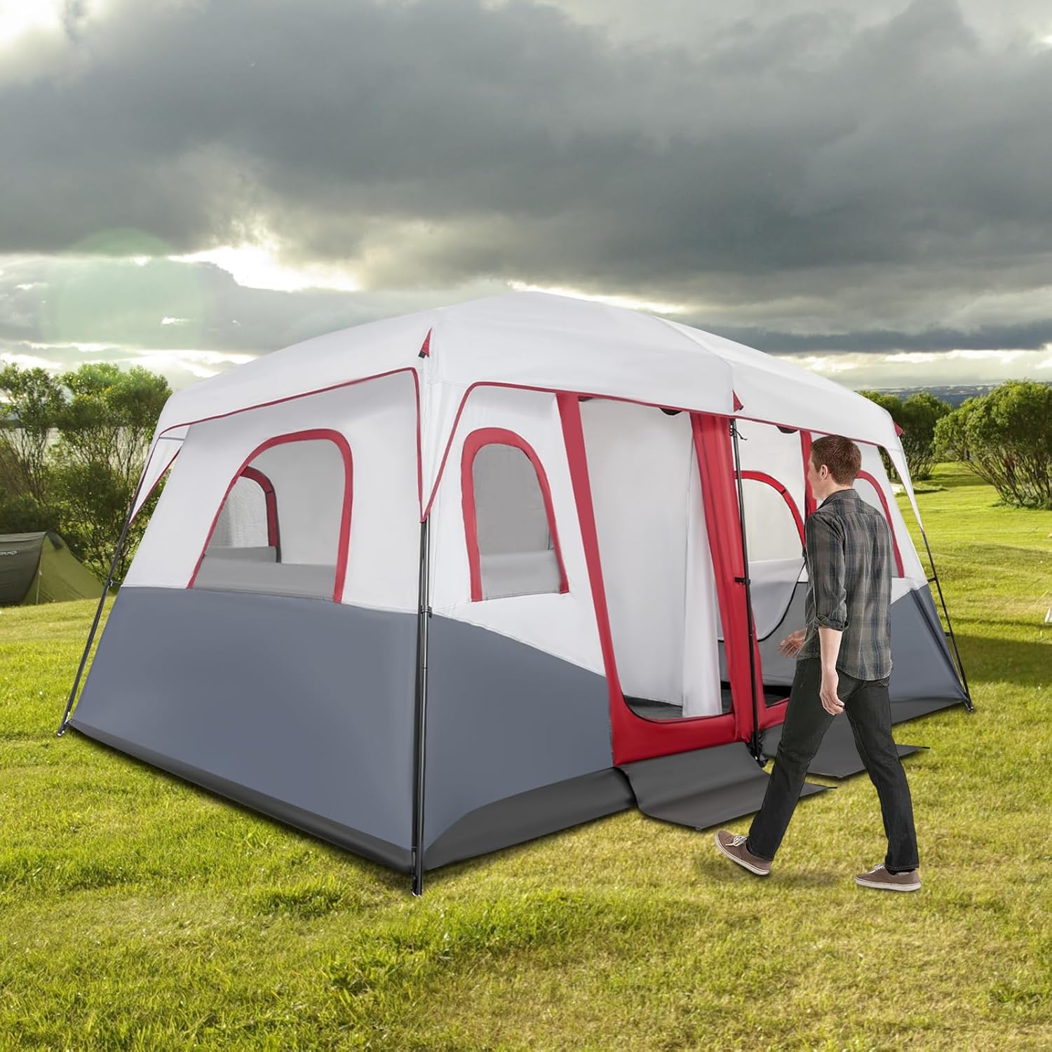 8-12 Person Outdoor Camping Tent 2 Room with Room Divider,210D Oxford Cloth Outdoor Tent,with 2 Doors, 6 Windows,Easy Carry for Outdoor Camping Hiking Picnic 14.11 x 10.01 x 6.66 Ft