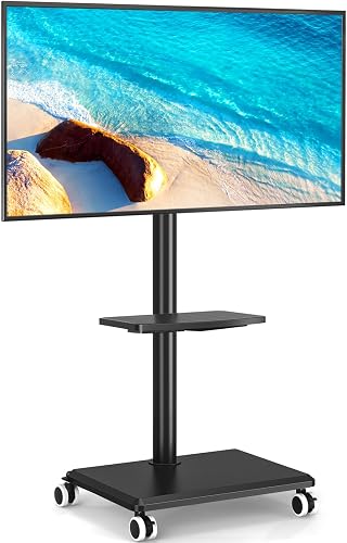 Rfiver Rolling TV Stand for 32-60 Inch TVs, 70° Swivel & Height Adjustable Mobile TV Cart for Optimal Viewing, e Saving Floor TV Stand with Wheels Up to 88 lbs for Corner, Bedroom, Living Room