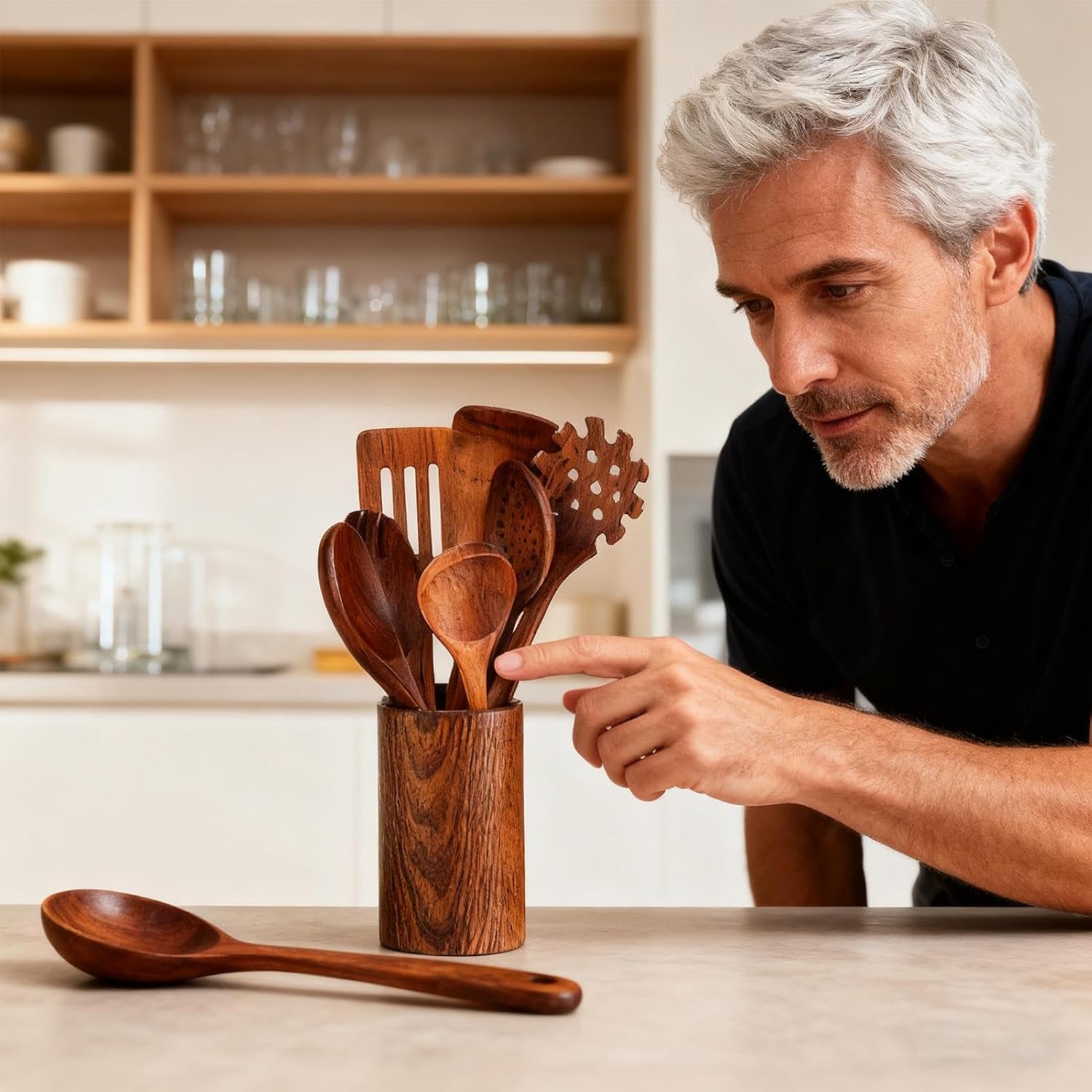 Cooking Utensils Set - Non Stick Cookware Safe Wooden Tools, Comprehensive 8 Piece Collection, Scratch Proof Utensil Design, High Heat Resistance Performance, Perfect for Meal Preparation