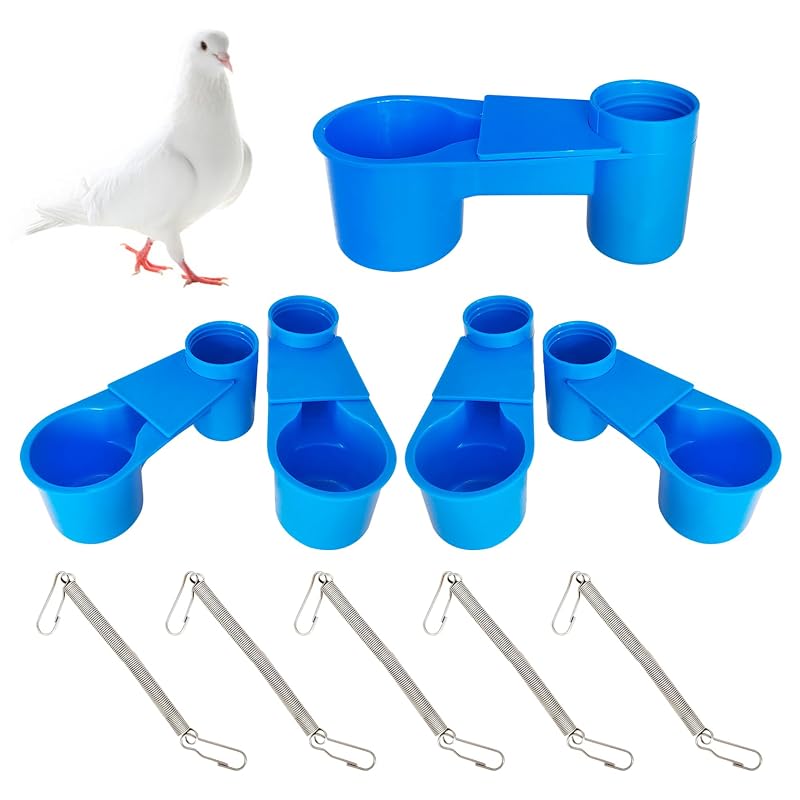 Bebedouro automático para aves Bonchoice de plástico com mola Blue, pacote com 5