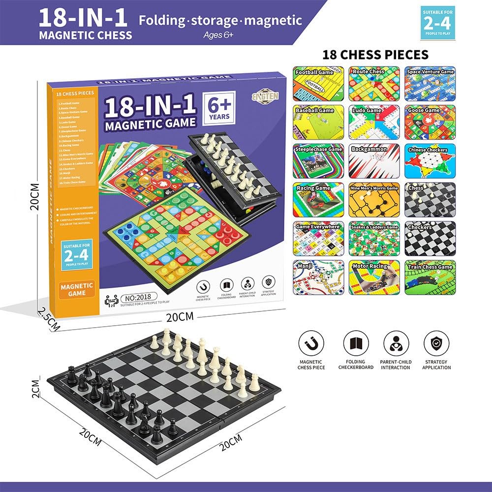 Schach 18-in-1 magnetisches Brettspielset for Erwachsene, faltbar