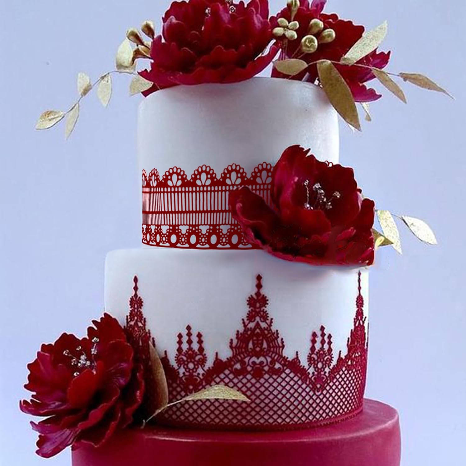 Large Pre-Made Ready to Use Edible Cake Lace Retro Trim Red 14-inch 10-Piece Set