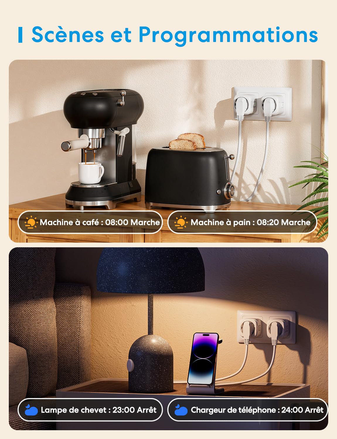Meross Prise Connectée Wifi avec Mesure Consommation Electrique, Type F | Prise Telecommande Intelligente avec Suivi Energie, compatible Alexa & Google Home, Contrôle Vocal & Smart Home,16A, 4 pièces